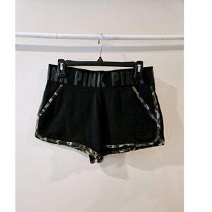 Victoria's Secret PINK Black Camo Trim Lounge Shorts Logo Waistband Womens M